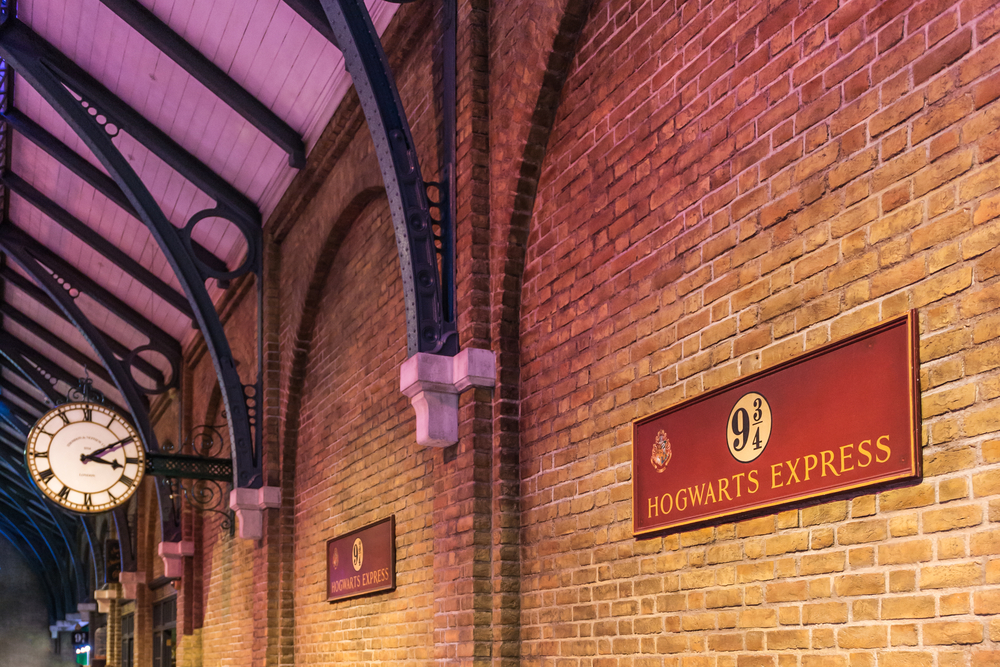 A photo of the sign for Platform 9 ¾ at Warner Bros. Studio Tour London – The Making of Harry Potter.